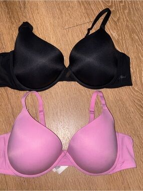 Set of 2 Victoria's Secret PINK Wear Everywhere T-Shirt Bras 42C Pink Black A59